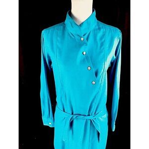 Terramar Womens Vtg Pure Silk Grass Roots Dress Sz 6 Blue Oriental Wrap Maxi Vtg